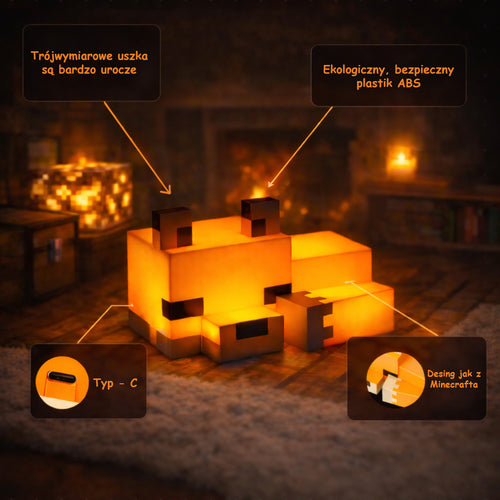 🦊 Lampka Pixelowy Lisek LED – Świat Minecrafta w Twoim pokoju